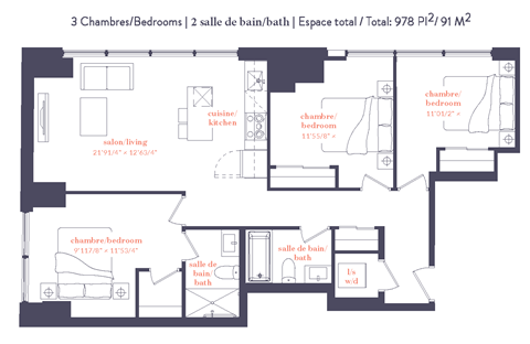 Floor plan for 3 beds, 2 baths, 1780 sqft